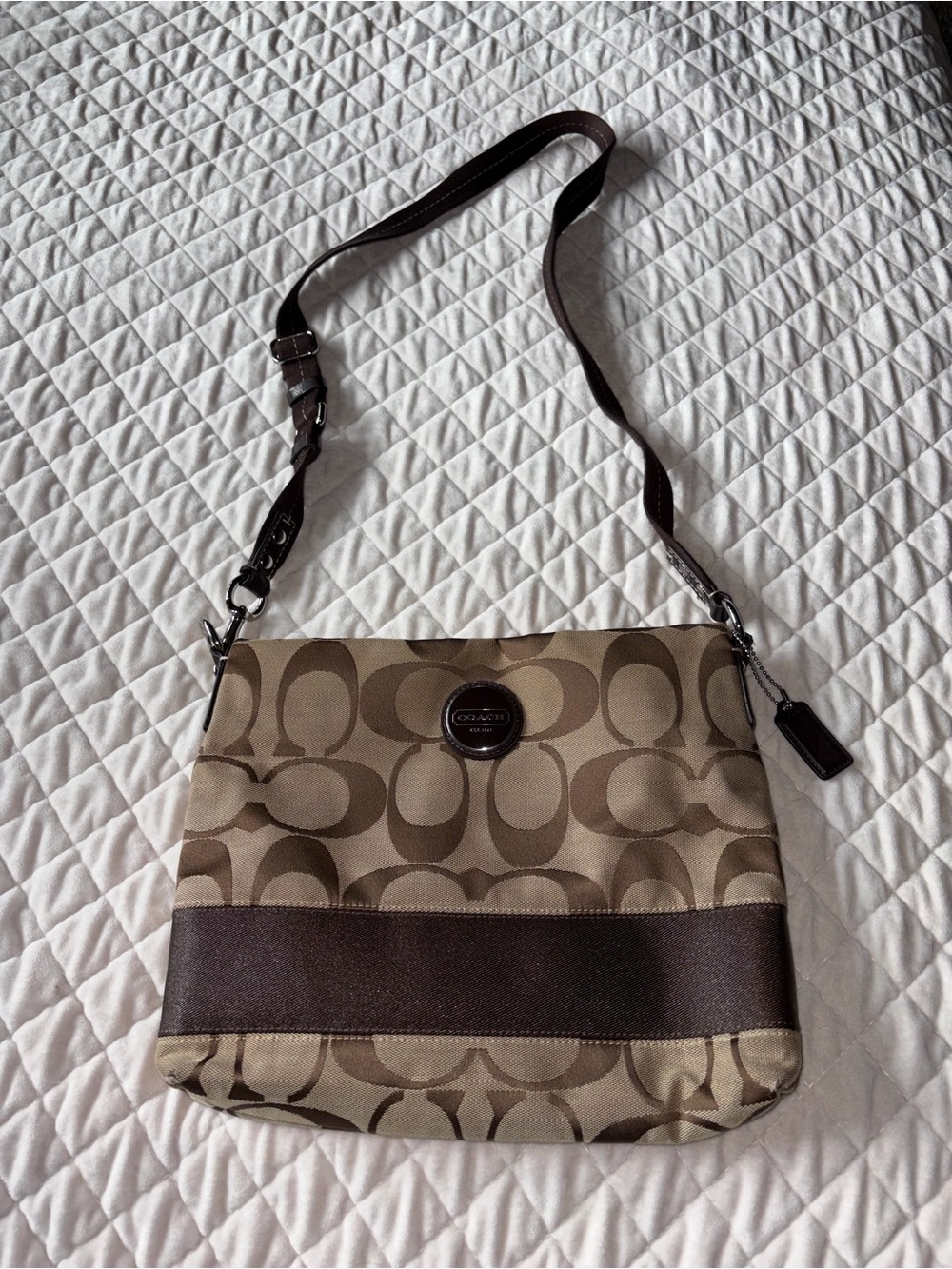 Coach Khaki and Chocolate Signature Crossbody Bag